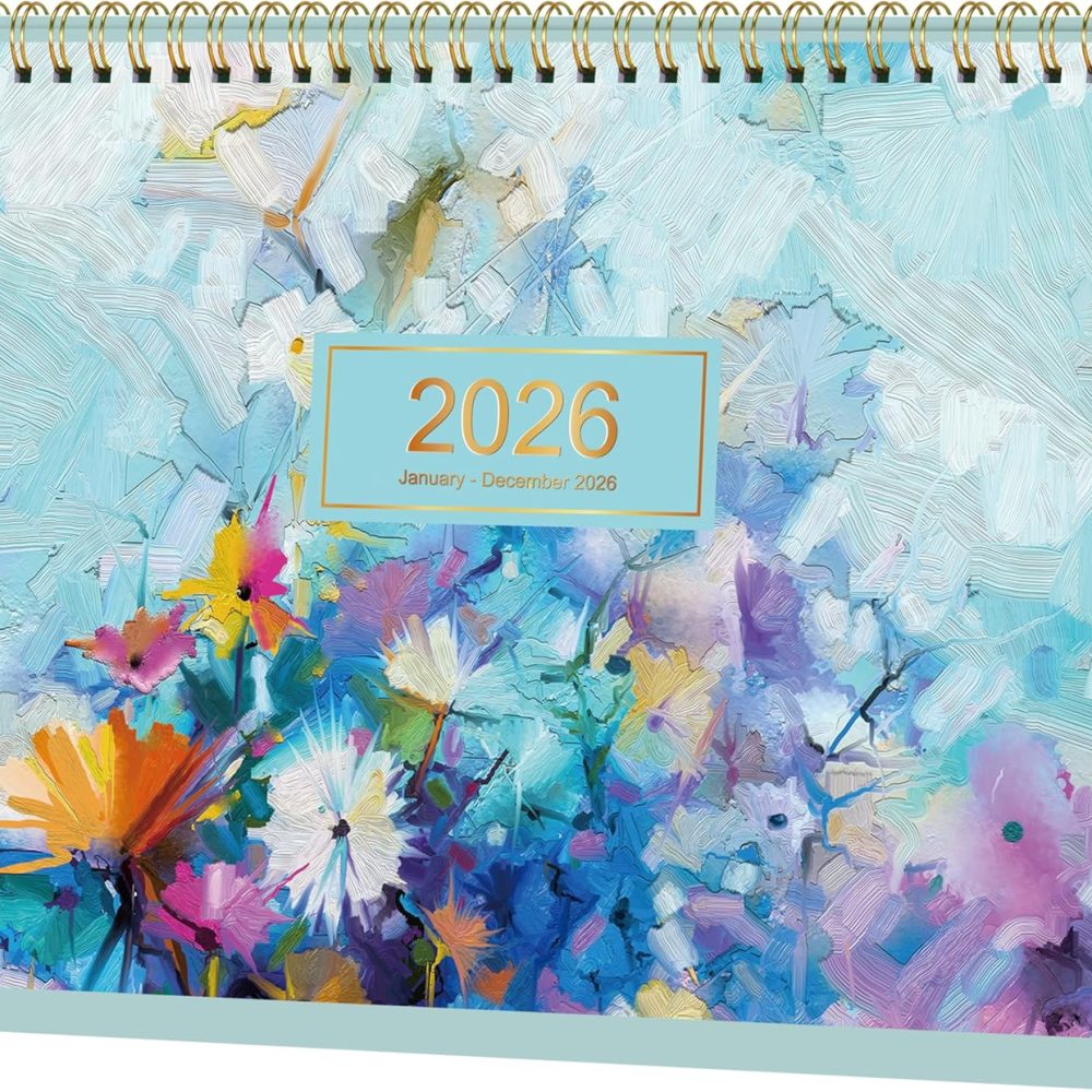 2026 Desk Calendar - Standing Flip Desktop Calendar 2026, JAN. 2026 - DEC. 2026, 9.8" x 8.3", Desktop Calendar, Memoranda Lined Pages with Thick Paper, Strong Twin-Wire Binding