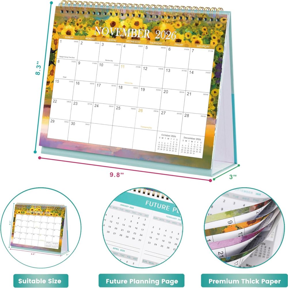2026 Desk Calendar - Standing Flip Desktop Calendar 2026, JAN. 2026 - DEC. 2026, 9.8" x 8.3", Desktop Calendar, Memoranda Lined Pages with Thick Paper, Strong Twin-Wire Binding - Image 5